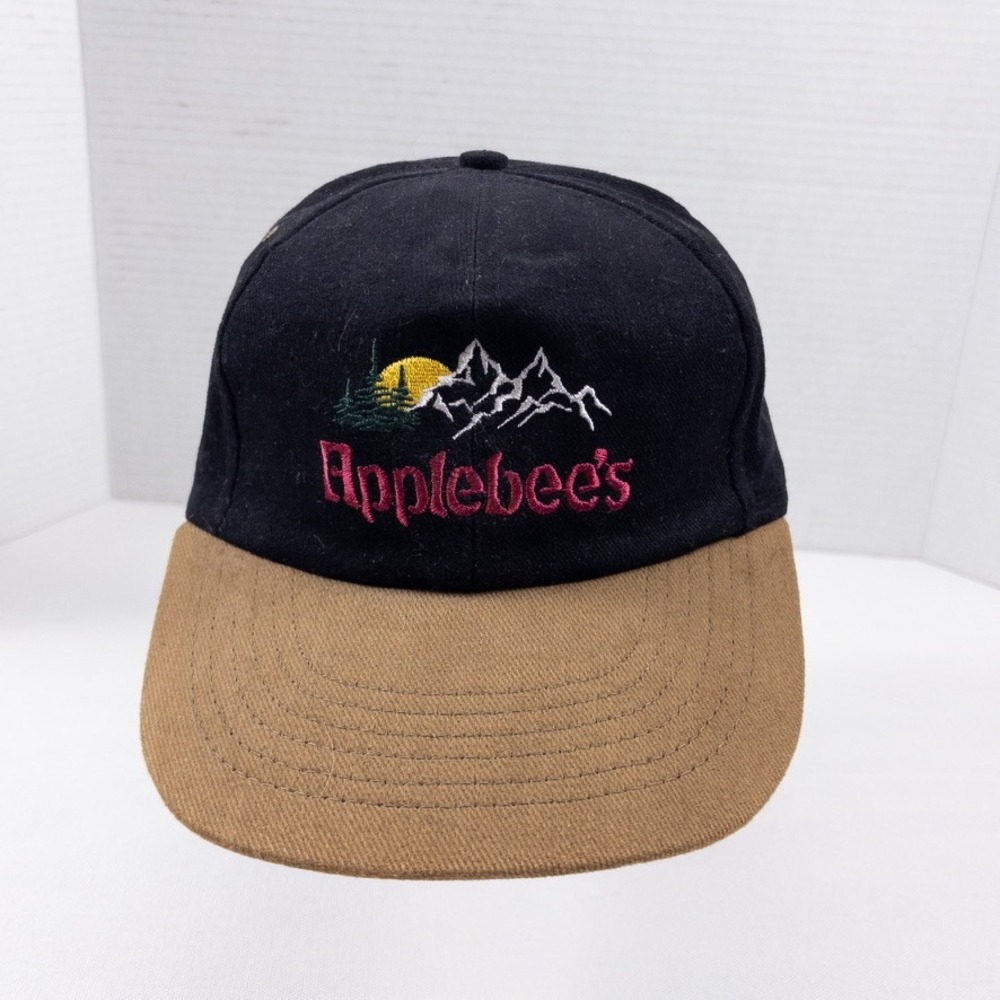 90s Vintage Applebees Hat Snapback Mens Black Brown Corduroy Mountain Promo Cap